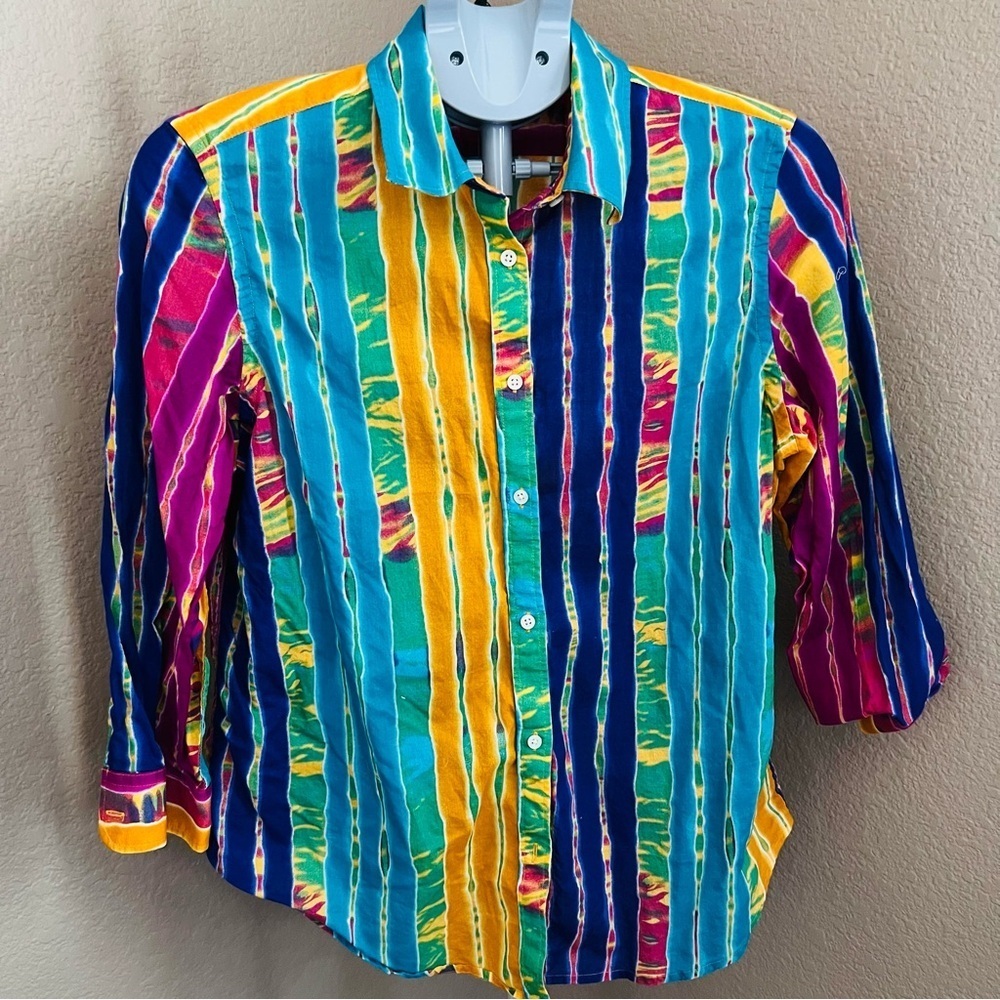Vintage Lauren Ralph Lauren Multicolor Striped Button-Up Shirt Size L. - Picture 2 of 8